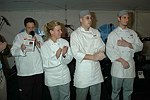 Culinary director Michael Meehan, 3rd runner up Karen Boughtin, 2nd runner up Cesare Bonventre, and $3000. scholarship recepient James Ahearn  at the Peconic Bay Winery 3rd. Annual Thanksgiving Barrell Tasting on 11-21-04 in Cutchogue, N.Y., honoring Larry Forgione and benefitting the NYIT Culinary Arts Program.<br>photo by Rob Rich copyright 2004 516-676-3939 robwayne1@aol.com