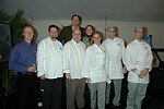 Gregg Gove, Michael Meehan, Paul and Ursula Lowerre, Larry Forgione, Karen Boughtin, Cesare Bonventre, and James Ahearn  at the Peconic Bay Winery 3rd. Annual Thanksgiving Barrell Tasting on 11-21-04 in Cutchogue, N.Y., honoring Larry Forgione and benefitting the NYIT Culinary Arts Program.<br>photo by Rob Rich copyright 2004 516-676-3939 robwayne1@aol.com