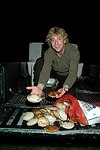 Captain Gref Kwas displays his fresh scallops  at the Peconic Bay Winery 3rd. Annual Thanksgiving Barrell Tasting on 11-21-04 in Cutchogue, N.Y., honoring Larry Forgione and benefitting the NYIT Culinary Arts Program.<br>photo by Rob Rich copyright 2004 516-676-3939 robwayne1@aol.com