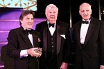 Honoree Emanuel Ungaro, Presenter John Fairchild, and President Thomas F. Schutt at the Pratt Legends Scholarship Benefit Gala Dinner at the Rainbow Room on 5-25-04<br>photo by Rob Rich copyright 2004<br>516-676-3939<br>robwayne1@aol.com