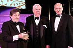 Honoree Emanuel Ungaro, Presenter John Fairchild, and President Thomas F. Schutt at the Pratt Legends Scholarship Benefit Gala Dinner at the Rainbow Room on 5-25-04<br>photo by Rob Rich copyright 2004<br>516-676-3939<br>robwayne1@aol.com